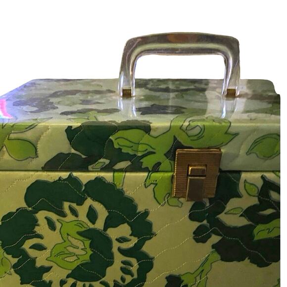 Vintage Vinyl‎ Covered Sewing Basket, Vintage Makeup Case, Floral,Hippie,1960s - Picture 3 of 10